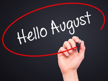 Adam el Merhaba Ağustos ile siyah kalemi görsel ekranda yazma.