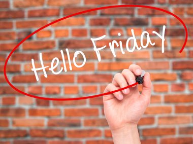 Adam el Merhaba Cuma siyah kalemi ile görsel ekranda yazma.