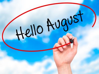 Adam el Merhaba Ağustos ile siyah kalemi görsel ekranda yazma.