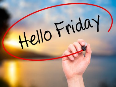 Adam el Merhaba Cuma siyah kalemi ile görsel ekranda yazma.