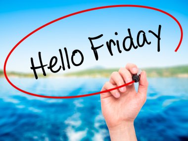 Adam el Merhaba Cuma siyah kalemi ile görsel ekranda yazma.