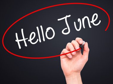 Adam el Merhaba Haziran ile siyah kalemi görsel ekranda yazma.