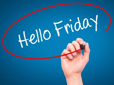 Adam el Merhaba Cuma siyah kalemi ile görsel ekranda yazma.