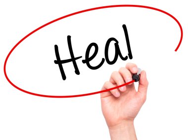 Adam el Heal siyah kalemi ile görsel ekranda yazma.