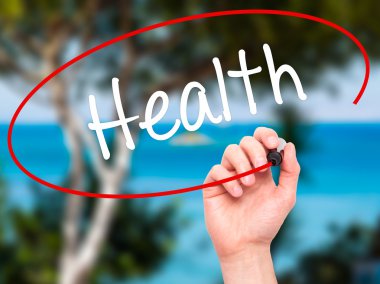 Adam el sağlık siyah kalemi ile görsel ekranda yazma.