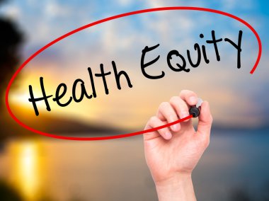 Adam el sağlık Equityt ile siyah kalemi görsel scre yazma.