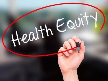 Adam el sağlık Equityt ile siyah kalemi görsel scre yazma.