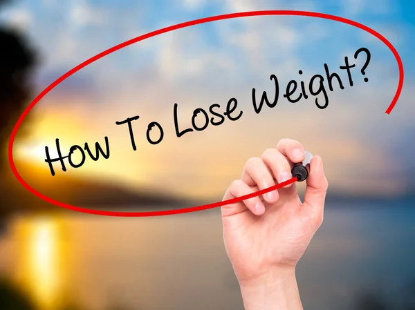 Man Hand writing How To Lose Weight? with black marker on visual — Stock Photo, Image