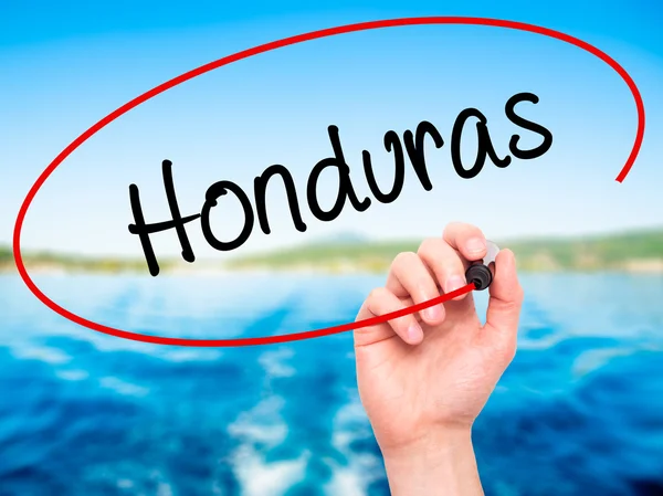 Hombre Escritura a mano Honduras con marcador negro en pantalla visual —  Fotos de Stock