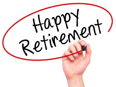 Adam el mutlu emeklilik ile siyah kalemi görsel s yazma.