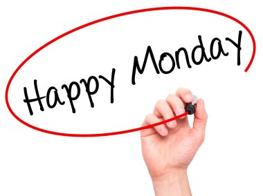 Adam el mutlu Pazartesi görsel ekranda siyah kalemi ile yazma