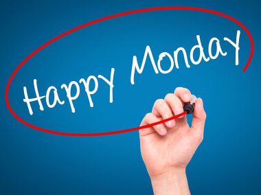 Adam el mutlu Pazartesi görsel ekranda siyah kalemi ile yazma