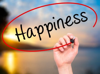 Adam el mutluluk ile siyah kalemi görsel ekranda yazma.