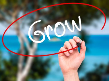 Adam el Grow siyah kalemi ile görsel ekranda yazma.