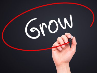 Adam el Grow siyah kalemi ile görsel ekranda yazma.