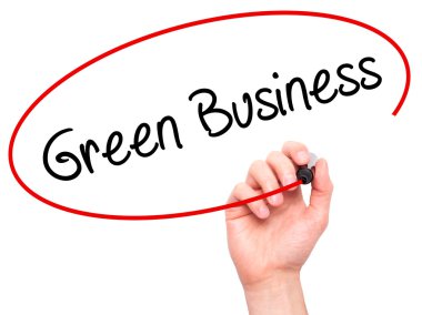 Adam el yeşil iş ile siyah kalemi görsel scre yazma.