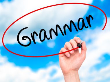 Adam el dilbilgisi ile siyah kalemi görsel ekranda yazma.