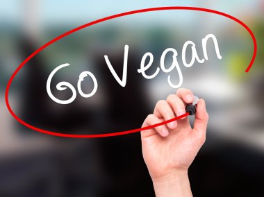Adam el gitmek Vegan siyah kalemi ile görsel ekranda yazma.