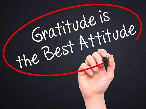 Man Hand writing Gratitude is the Best Attitude with black marke — Stock Photo, Image