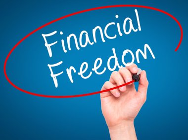 Adam el finansal özgürlük siyah kalemi ile görsel s yazma.