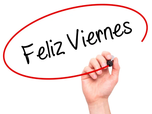 Člověk ruku psaní Feliz Viernes (šťastný pátek ve španělštině) s b — Stock fotografie