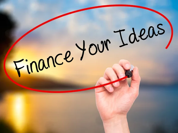 Man Hand writing Finance Your Ideas with black marker on visual — Stock Photo, Image