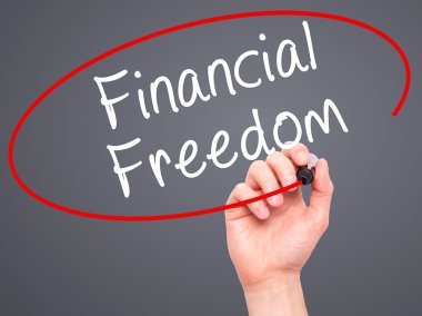 Adam el finansal özgürlük siyah kalemi ile görsel s yazma.