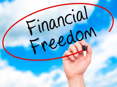 Adam el finansal özgürlük siyah kalemi ile görsel s yazma.