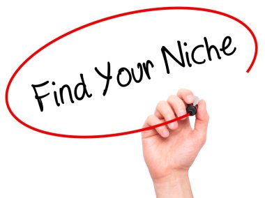 Adam el Your Niche bulmak ile siyah kalemi görsel scr yazma.