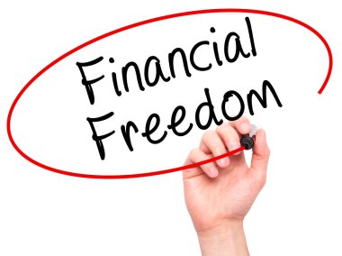 Adam el finansal özgürlük siyah kalemi ile görsel s yazma.