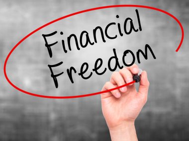 Adam el finansal özgürlük siyah kalemi ile görsel s yazma.