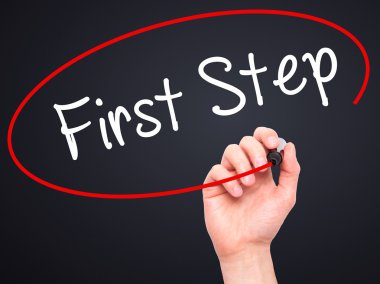 Adam el ilk adım ile siyah kalemi görsel ekranda yazma.