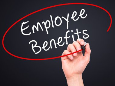 Adam el çalışanların sosyal haklarıyla siyah kalemi ile görsel s yazma.