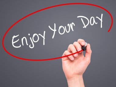 Adam el Your gün zevk ile siyah kalemi görsel scre yazma.