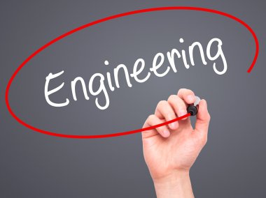 Adam el mühendislik ile siyah kalemi görsel ekranda yazma.