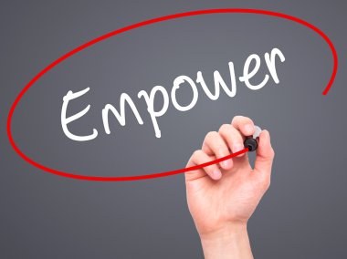 Adam el Empower siyah kalemi ile görsel ekranda yazma.