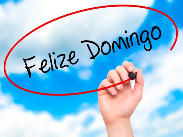 Człowiek w zapasie pismo Felize Domingo (Happy niedzielę w języku hiszpańskim/da — Zdjęcie stockowe