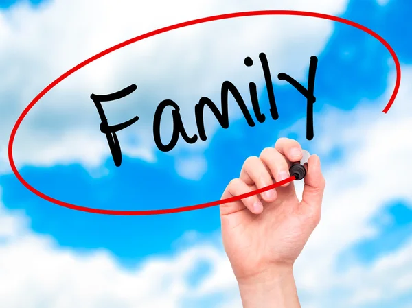 Man Hand writing Family with black marker on visual screen — Stock Photo, Image