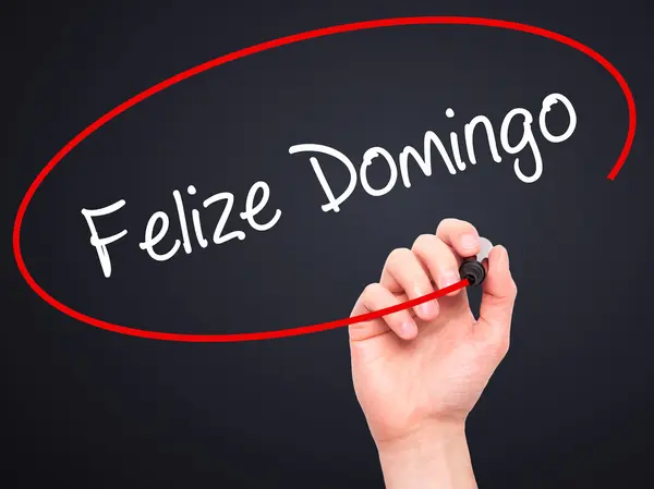 Ruka muže psaní Lenka Domingo (Happy Sunday ve španělštině/Portugu — Stock fotografie