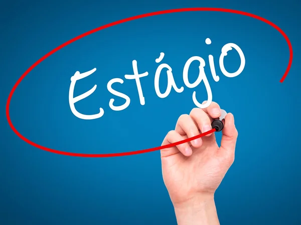 Man Hand writing Estagio (Estágio em Português) ) — Fotografia de Stock