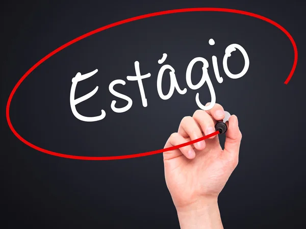 Man Hand skriva Estagio (praktik i portugisiska) — Stockfoto