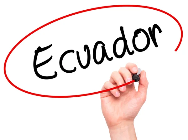 Hombre Escribir a mano Ecuador con marcador negro en pantalla visual —  Fotos de Stock