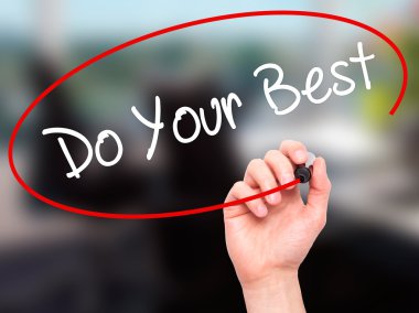 Adam el yapmak Your en iyi siyah kalemi ile görsel ekranda yazma