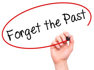 Man Hand writing Forget the Past with black marker on visual scr clipart