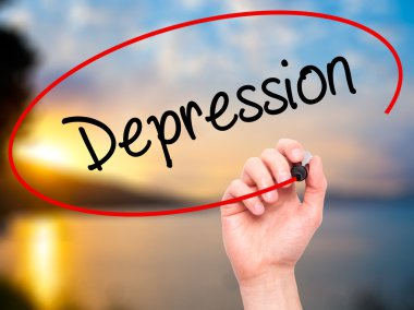 Adam el depresyon ile siyah kalemi görsel ekranda yazma.