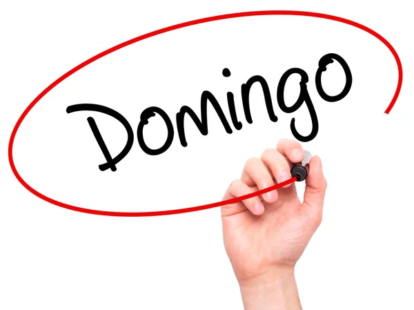 Man Hand schrijven Domingo (zondag in het Spaans/Portugees) met bl — Stockfoto
