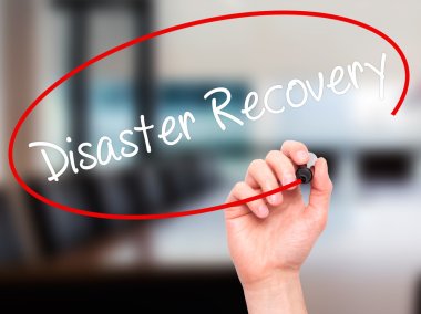 Man Hand writing Disaster Recovery with black marker on visual s clipart