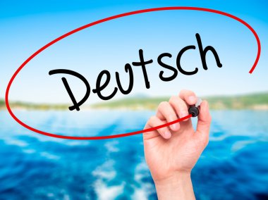 Adam el ile siyah kalemi yazma aşağıla (Almanca Almanca) 