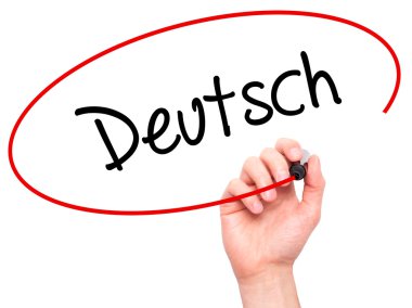 Adam el ile siyah kalemi yazma aşağıla (Almanca Almanca) 