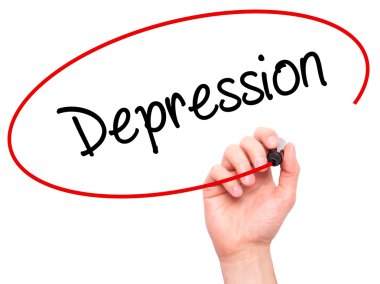 Adam el depresyon ile siyah kalemi görsel ekranda yazma.
